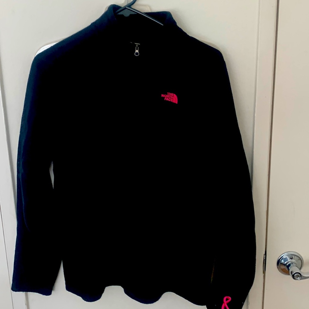North Face Half Zip. Black size large. Breast cancer logo.